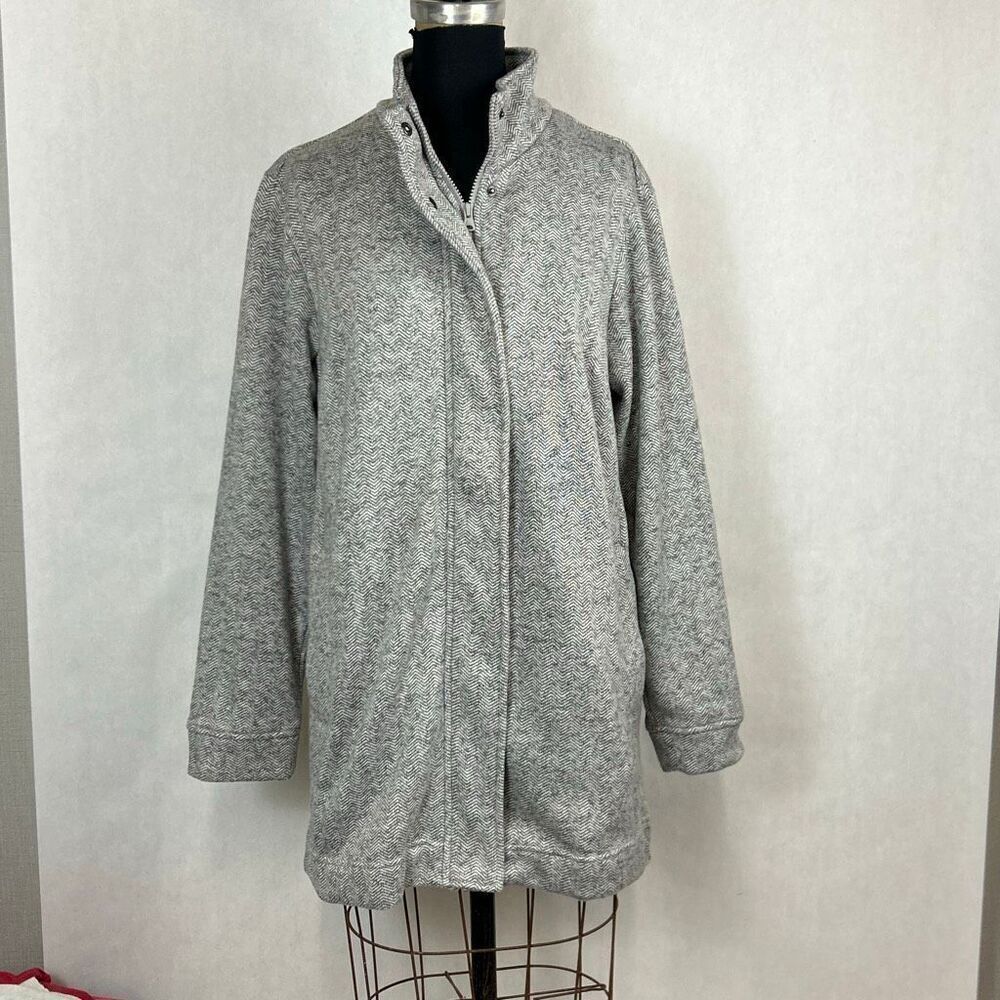 Lands’ End Women’s Gray Sweater Jacket Sz XL 18 Zip Front & Snap Closure Long